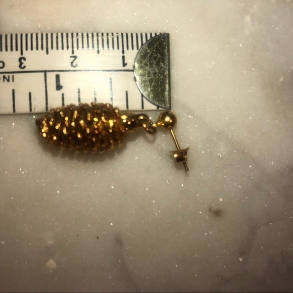 GOLD Tone Pinecone Stud Earrings 1.1” - Picture 6 of 6